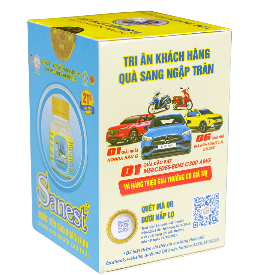Nước Yến sào Khánh Hòa Sanest không đường dành cho người cao tuổi hộp 1 lọ 70ml - S096