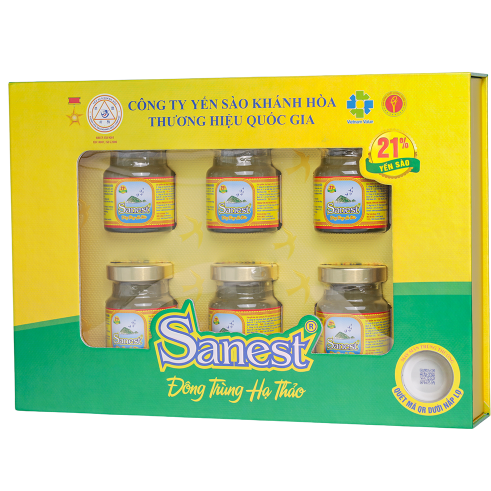 Nước yến sào Khánh Hòa Sanest Đông trùng Hạ thảo hộp 6 lọ 70ml