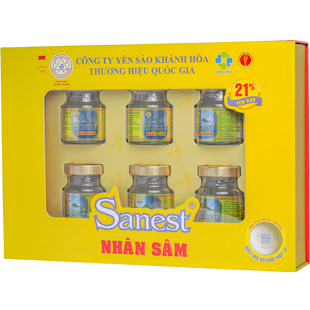 Nước yến sào Khánh Hòa Sanest Fucoidan nhân sâm hộp 6 lọ 70ml