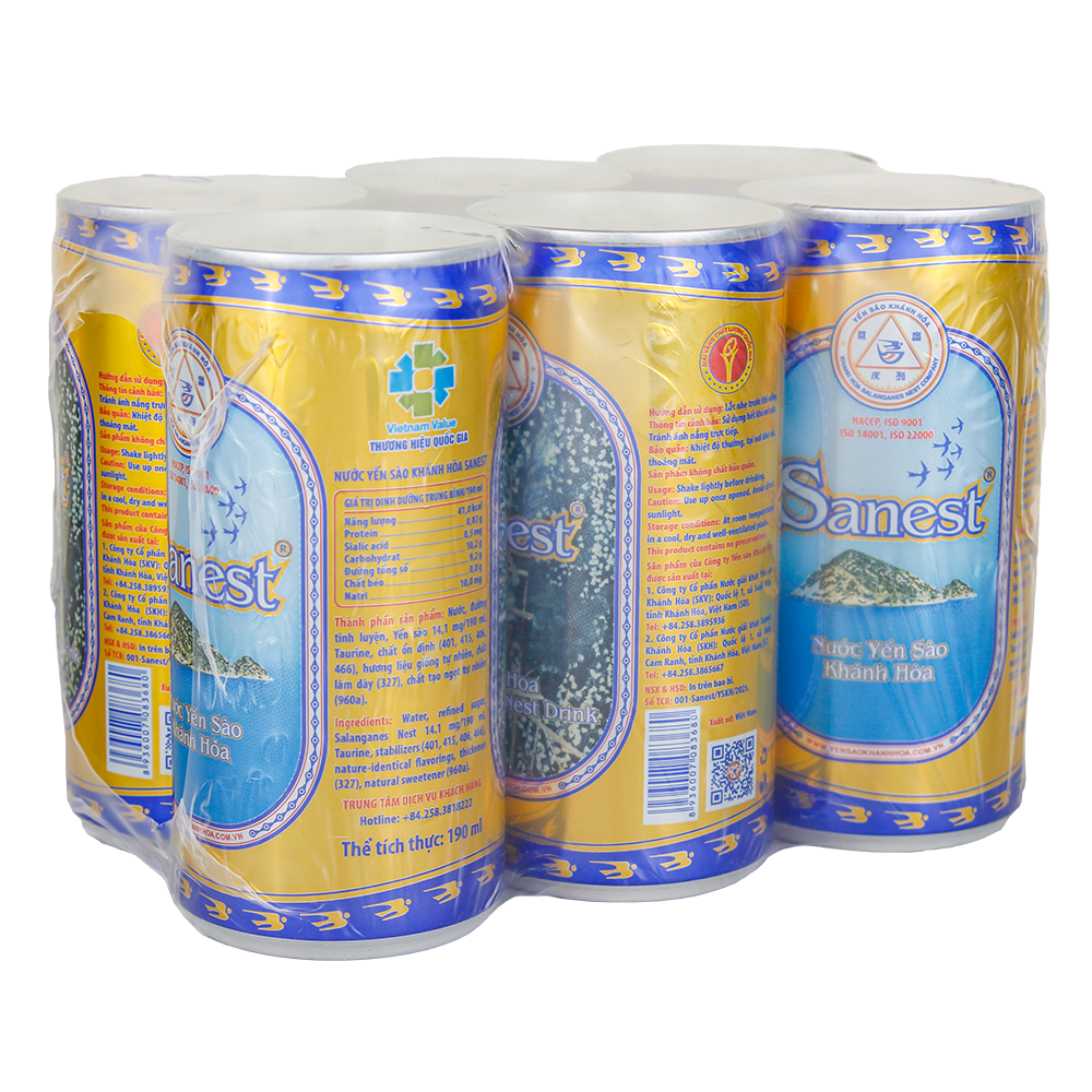 Nước Yến sào Khánh Hòa Sanest lốc 6 lon 190ml - 001L6