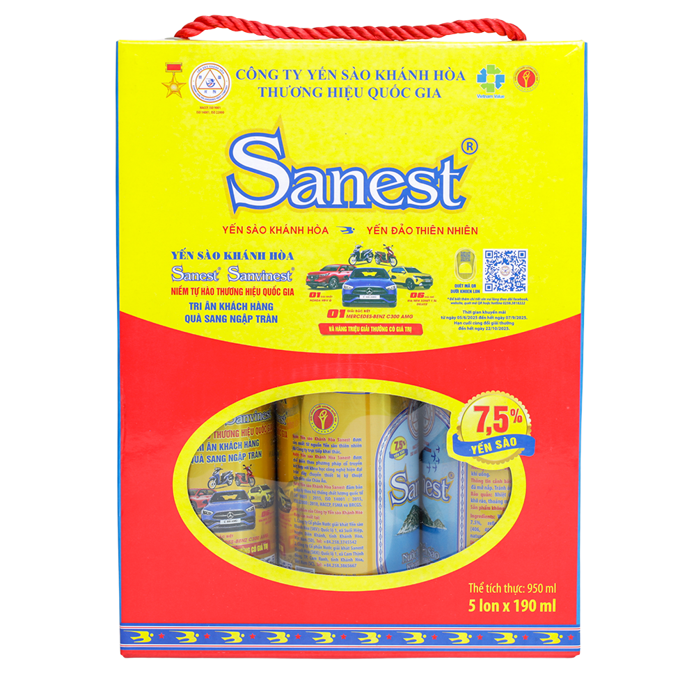 Nước Yến sào Khánh Hòa Sanest hộp 5 lon 190ml - S001H5