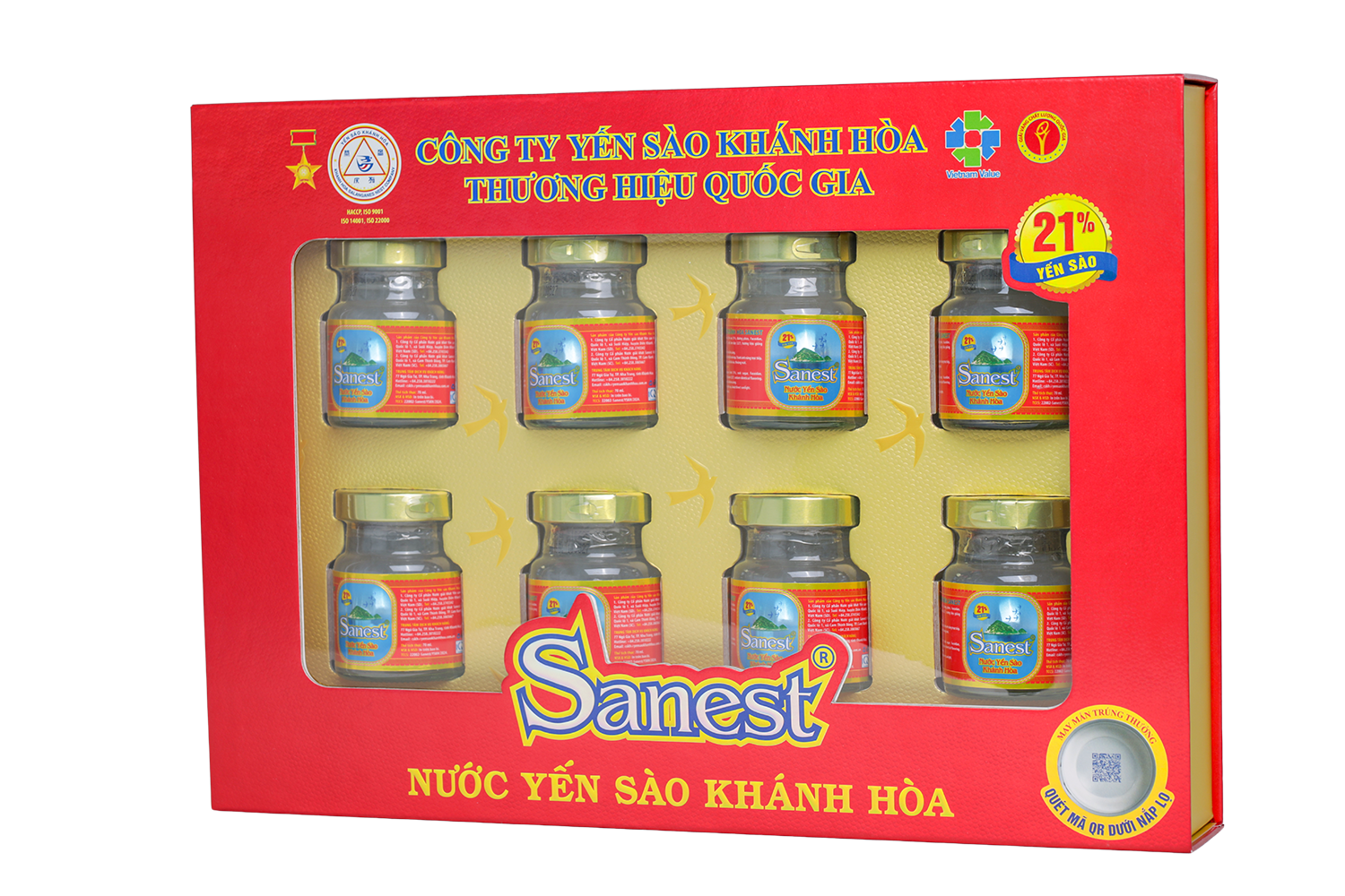 Nước yến sào Khánh Hòa Sanest hộp 8 lọ 70ml Quà tặng