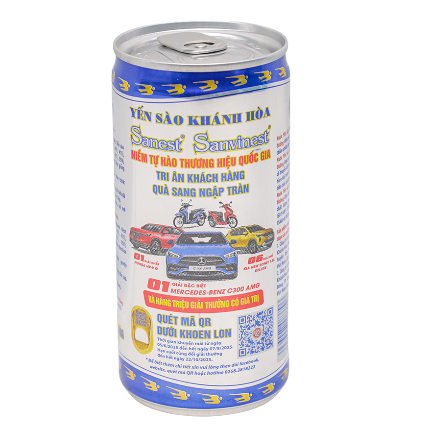 Nước Yến sào Khánh Hòa Sanest không đường lon 190ml - S003