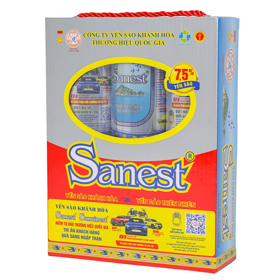 Nước Yến sào Khánh Hòa Sanest không đường hộp 6 lon 190ml - S003H6