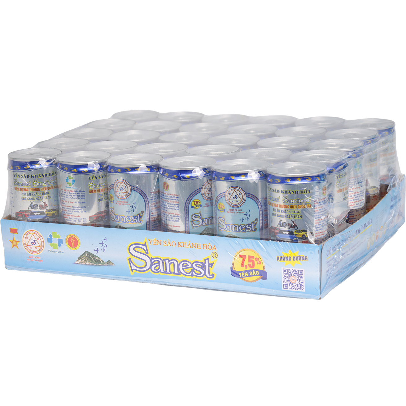 Nước Yến sào Khánh Hòa Sanest không đường khay 30 lon 190ml - S003K30