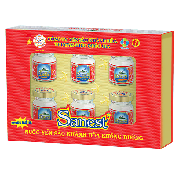 Nước yến sào Khánh Hòa Sanest không đường hộp 6 lọ 70ml Quà tặng