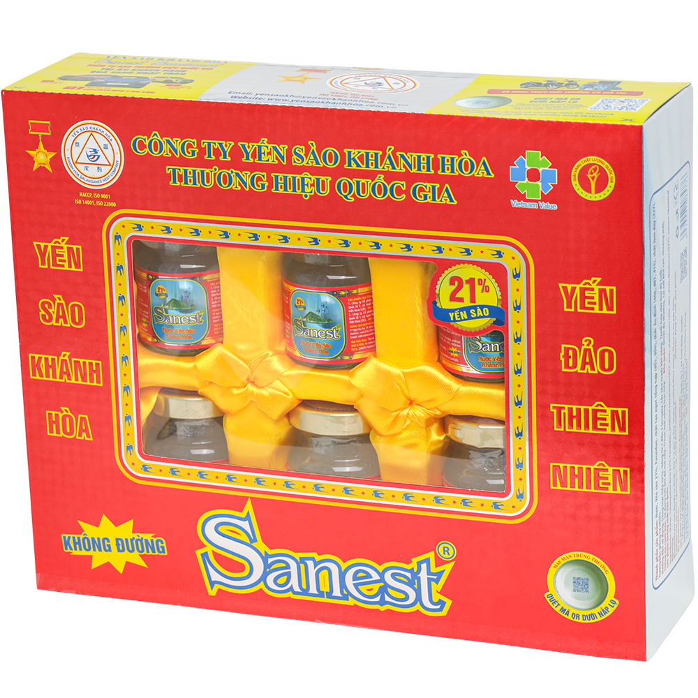 Nước Yến sào Khánh Hòa Sanest không đường hộp 6 lọ 70ml - S029H6